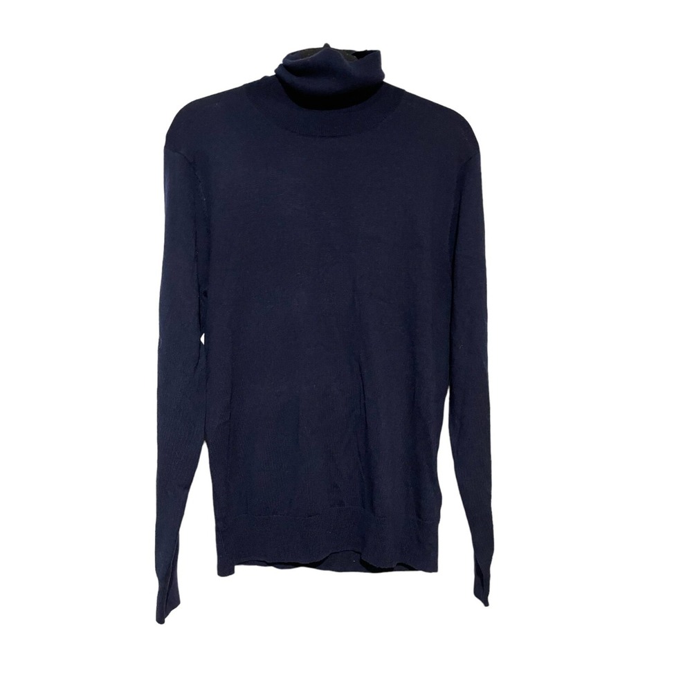 Mens Navy Blue Turtleneck Sweater Fine‎ Knit Long Sleeve Roll Neck Pullover Top